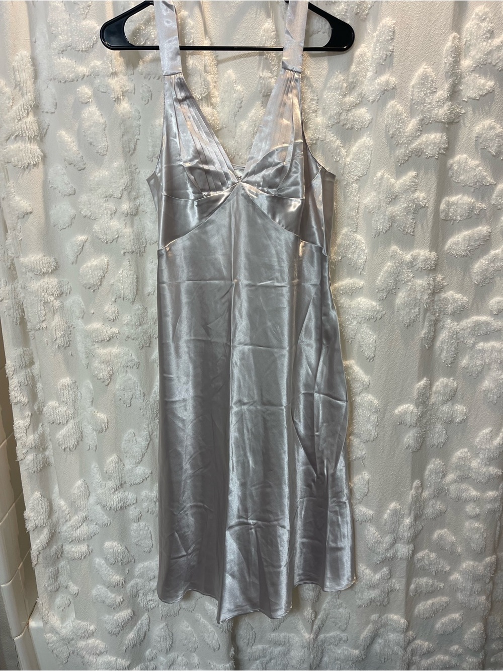 Frederick’s of Hollywood silver satin slip dress
